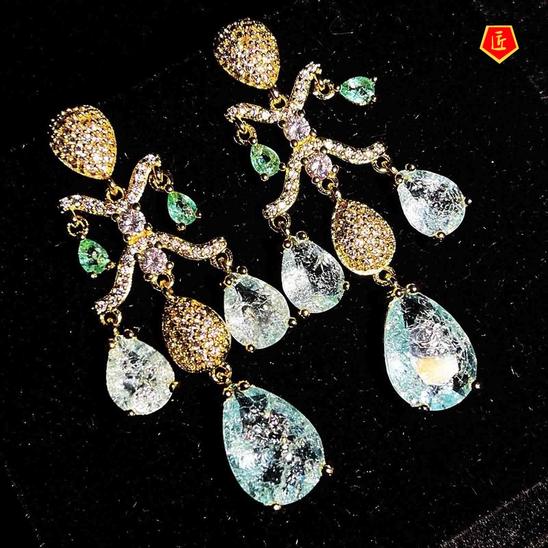 [Ready Stock]925 Silver Temperament Blue Crystal Tassel Earrings