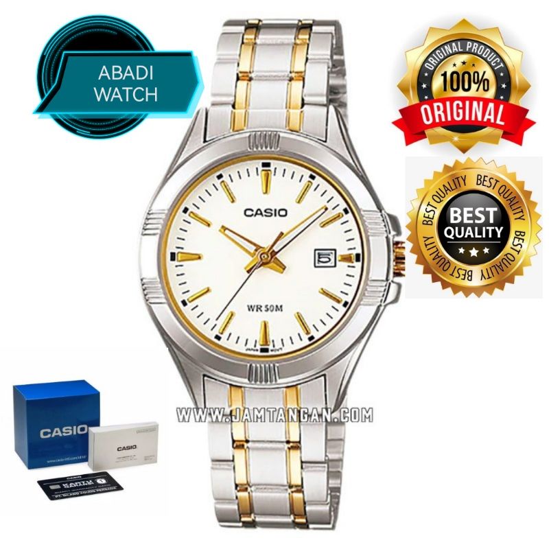 CASIO LTP-1308SG-7AVDF ENTICER LADIES WHITE DIAL DUAL TONE ORIGINAL BUKAN BM