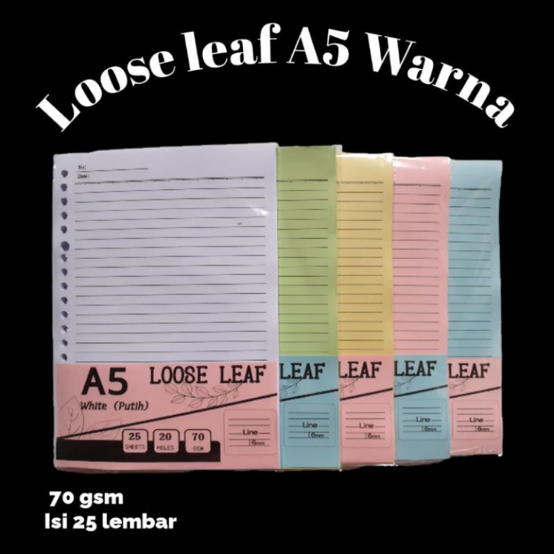 

isi binder A5 warna pink, kuning, hijau, biru