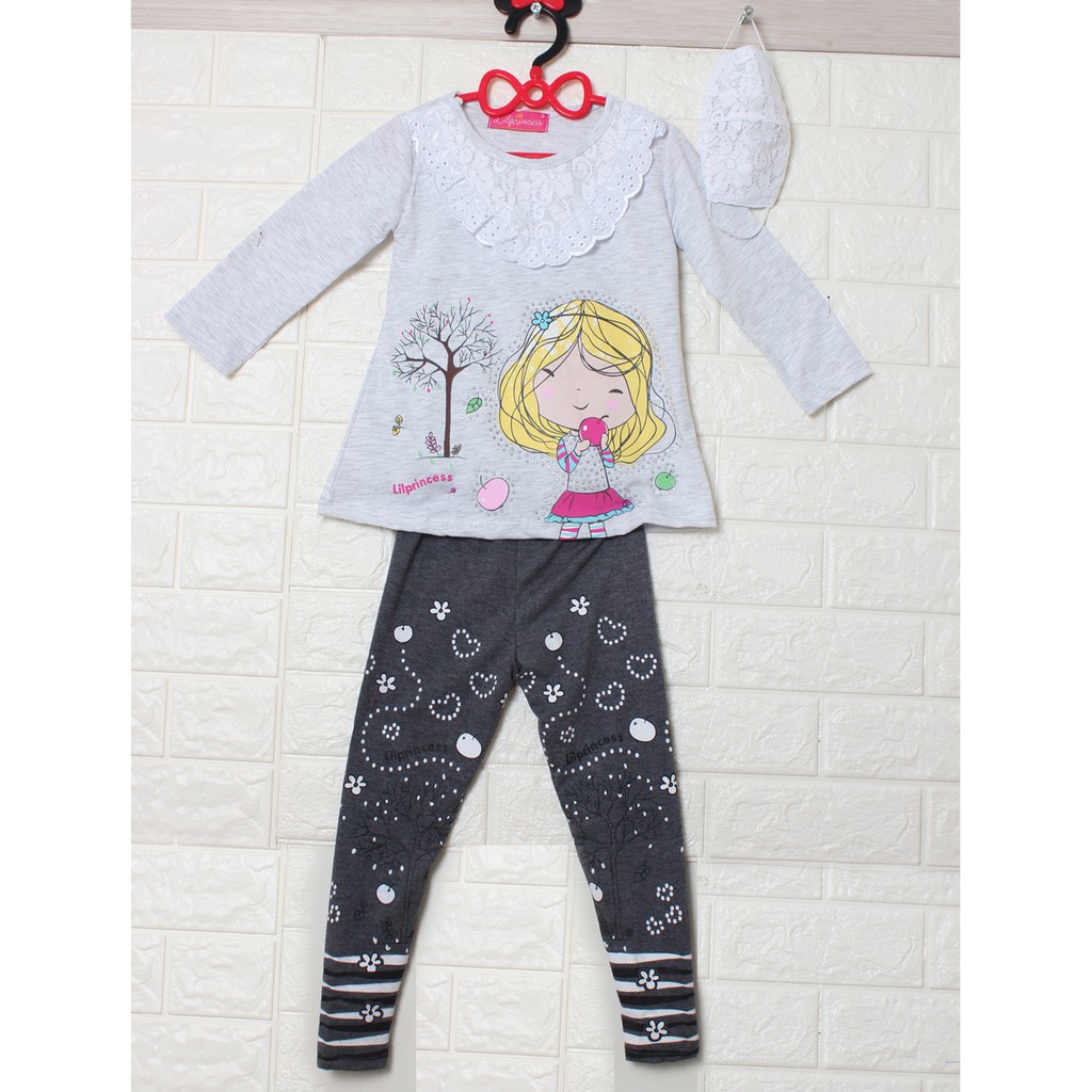 Set Girl Apple 3in1/Setelan Anak Bayi Ada Renda/Baju Anak Bayi Keren Murah/Celana Leging Panjang