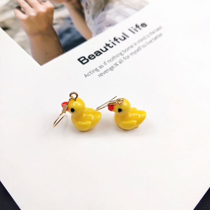 Siy Anting Tusuk Gantung Desain Bebek Kuning Mini Tanpa Tindik Untuk Anak Perempuan