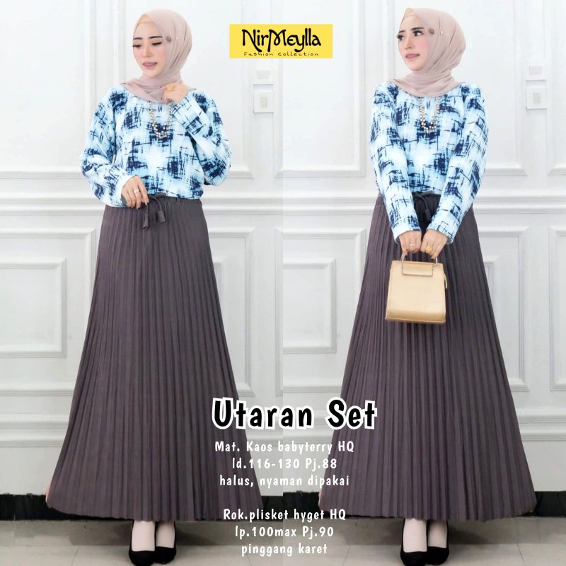 Utaran Set By NIRMEYLLA • Setelan Rok Wanita • Atasan Blouse Tunik Rok Skirt Plisket Wanita Muslim S