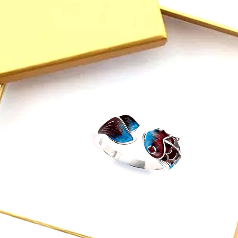 Fancyqube Cincin Sterling Silver 925 Model Terbuka Bentuk Ikan Mas Untuk Wanita