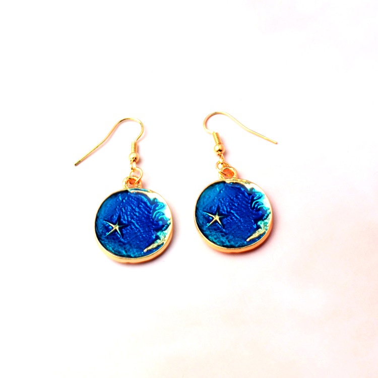 Biru Pentagram anting-anting wanita Korea pribadi XINGX anting-anting panjang liontin anting-anting