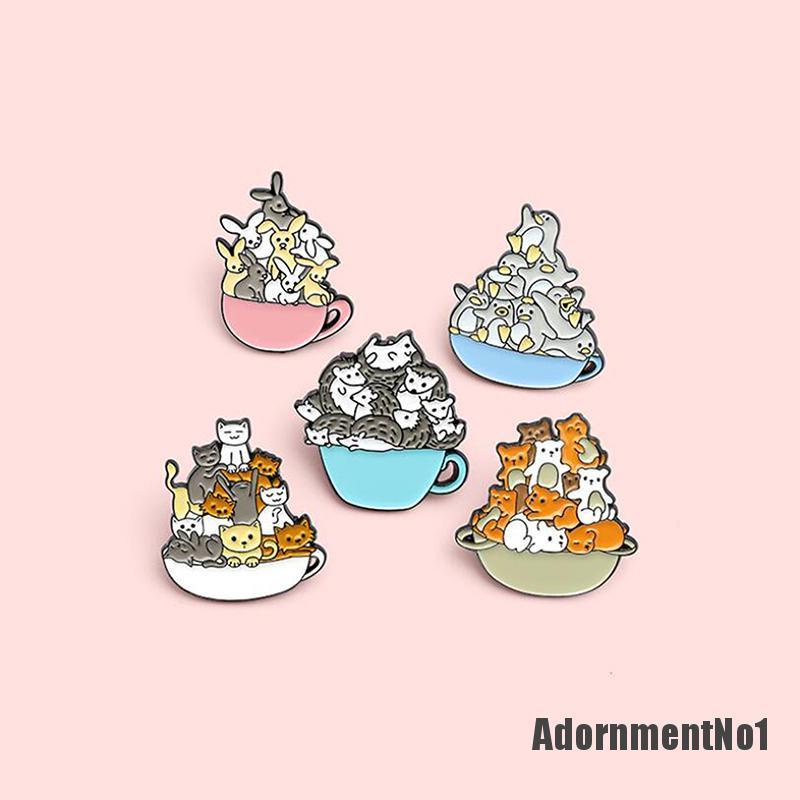 (Adornmentno1) Bros Pin Enamel Bentuk Kartun Kucing / Anjing / Cangkir Untuk Aksesoris Tas Ransel / Mantel