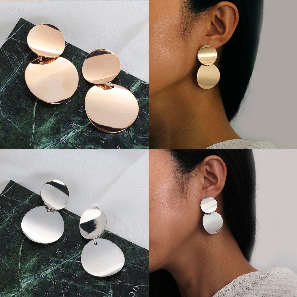 TOP Drop Earring Wanita Warna Emas Perak Alloy Metal Geometris