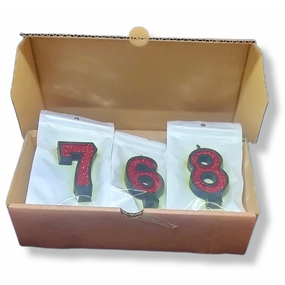 LILIN ANGKA ULTAH BLACK GLITTER RED PER LUSIN