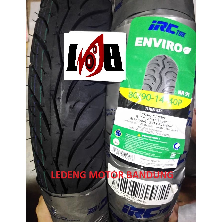 IRC 80/90-14 NR91 Enviro Tubeless Ban Motor Matik Eco Tire Matic