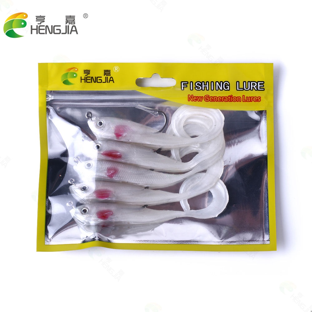 Hengjia 5pcs Umpan Pancing Softlure Bentuk Ikan Bahan Silikon 11cm 16g 5 Warna Dengan Kail Tunggal