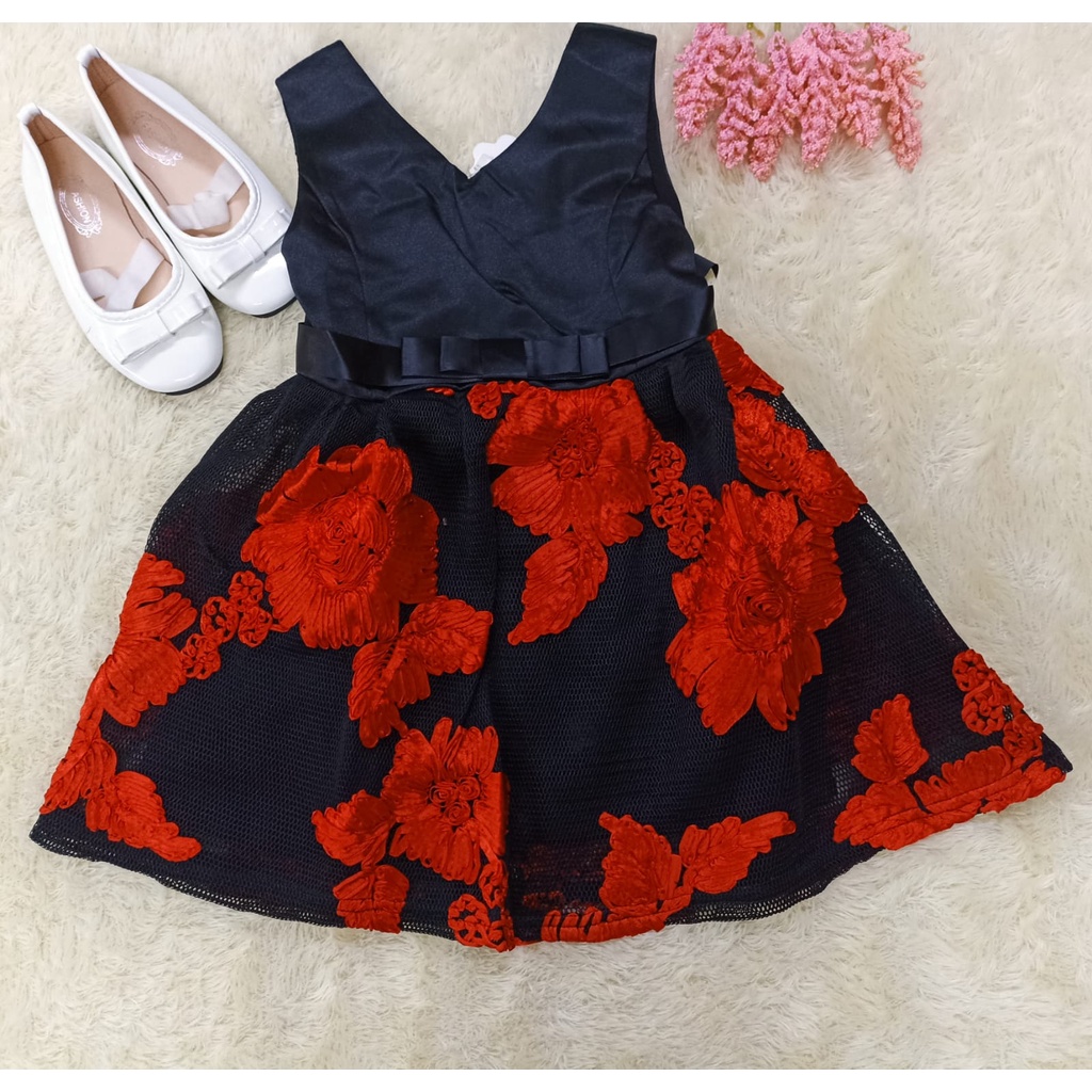 DRESS PESTA ANAK PEREMPUAN MOTIF BUNGA 16156 / DRESS ANAK SATIN MOTIF BUNGA