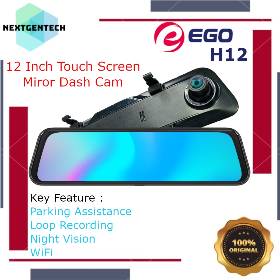 EGO H12 2K Mirror Dash Cam 12 Inch Touch Screen ADAS WiFi Dashcam
