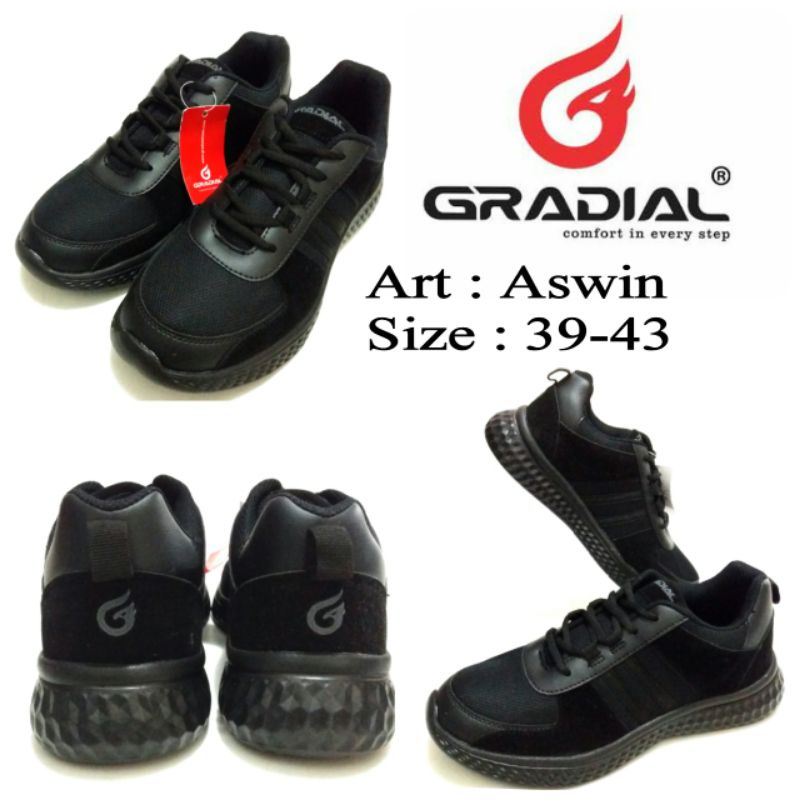 TERBARU SEPATU SEKOLAH TALI ANAK DEWASA ALL BLACK GRADIAL ART ASWIN SIZE 39-43 TERMURAH