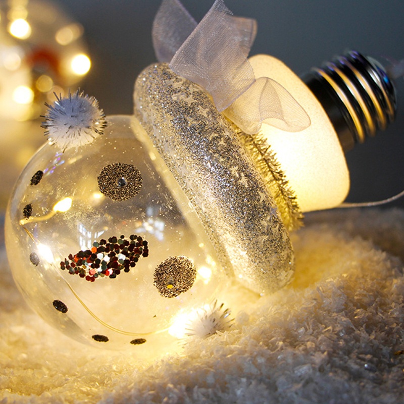 Ornamen Gantung Bentuk Snowman Dengan Led Model Transparan Untuk Dekorasi Pohon Natal