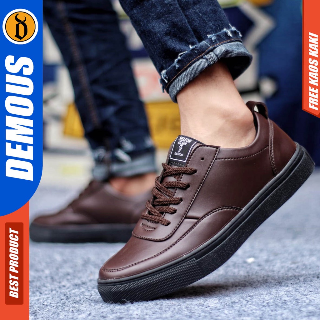 Demous Sepatu Kasual Pria Casual Sneakers Kulit Pu Kerja Hitam Coklat Rover