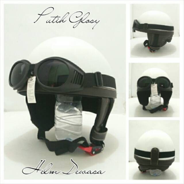 Helm Retro Chip Putih Glosy + Kacamata