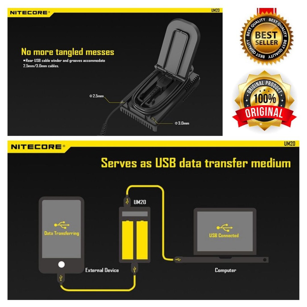 Nitecore UM20 LCD Baterai Charger USB Multifungsi 2 Slot 111107