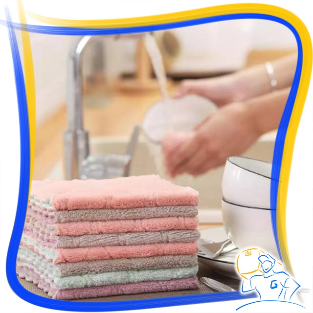 Dish Towel Kain Lap Meja Piring Gelas Serap Air Towel Microfiber Piring Meja Anti Minyak Serbaguna Bahan Coral Fleece Lap Pengering