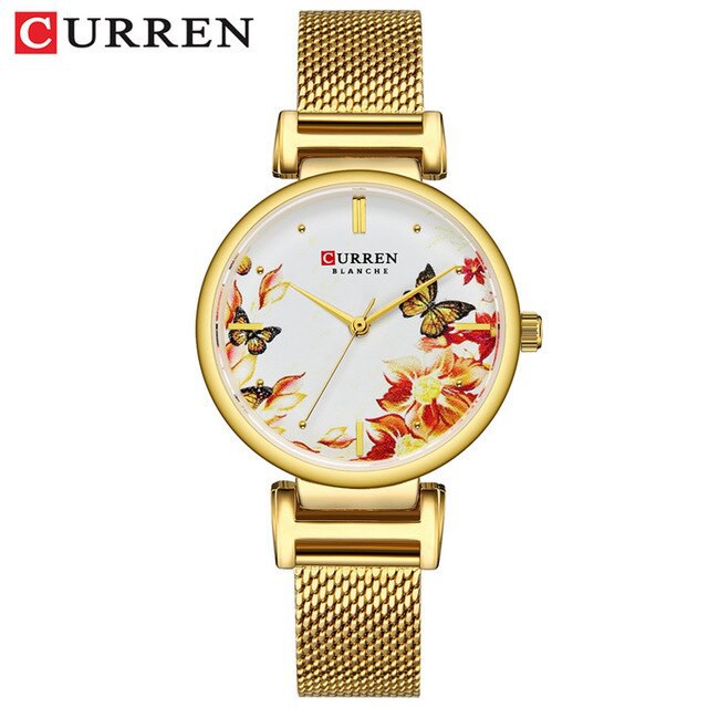 CURREN 9053 Jam Tangan Wanita Analog Stainless Steel Motif Vintage WATCHKITE WKOS