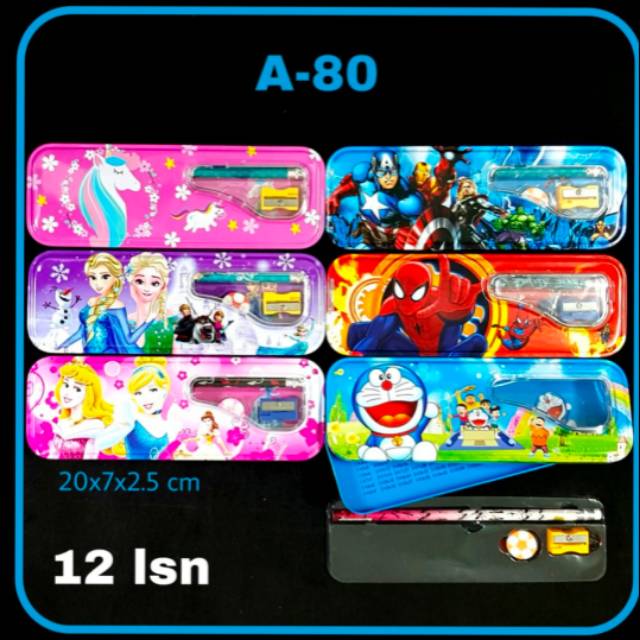 

Tempat Pensil Set Bahan Kaleng Karakter Frozen, Captain America, Spiderman, Doraemon, Princess