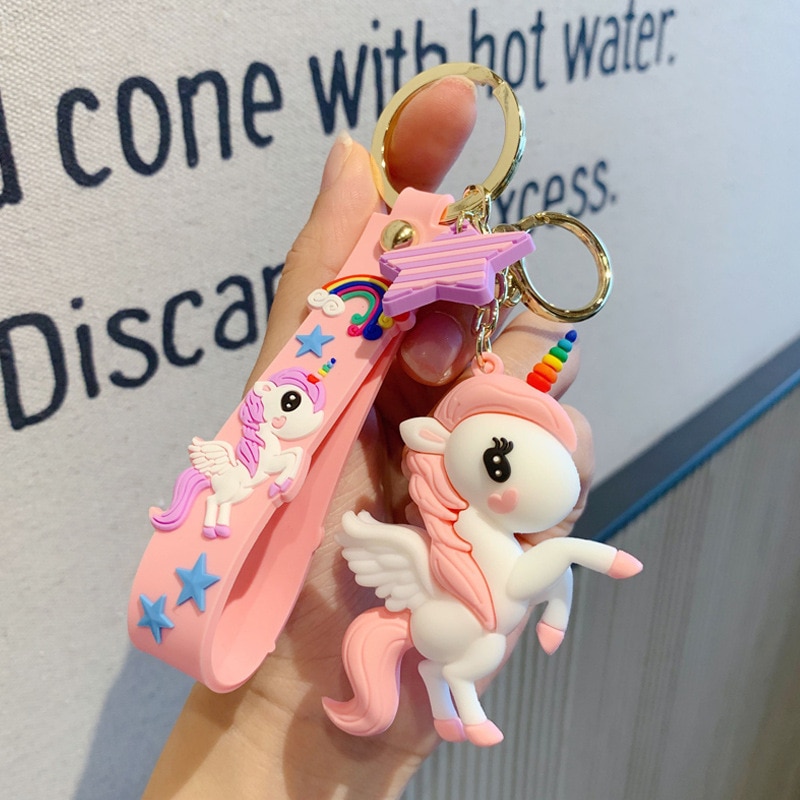 Fashion Lucu Pony Unicorn Anime Rainbow PVC Animal Unicorn Gantungan Kunci Untuk Pria Wanita Tas Ornamen Gadis Keyring