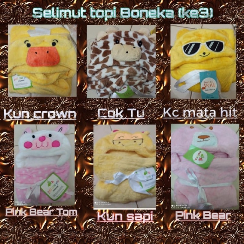 Selimut Topi Boneka Kolaco / Just To U / Lvbaby / Jean / Jojo