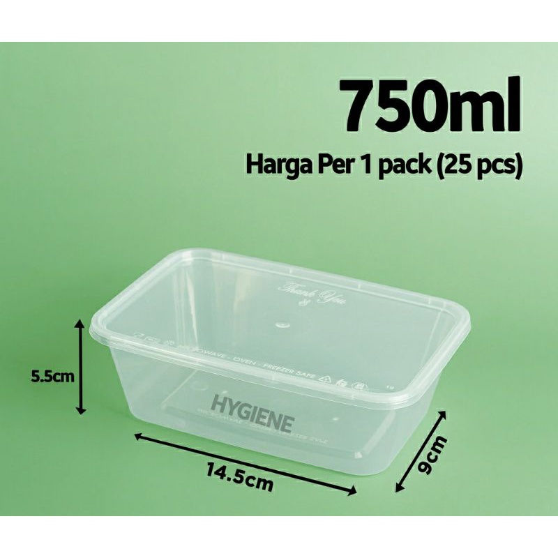Kotak Makan Plastik 750ml Persegi Panjang / tinwall 750ml