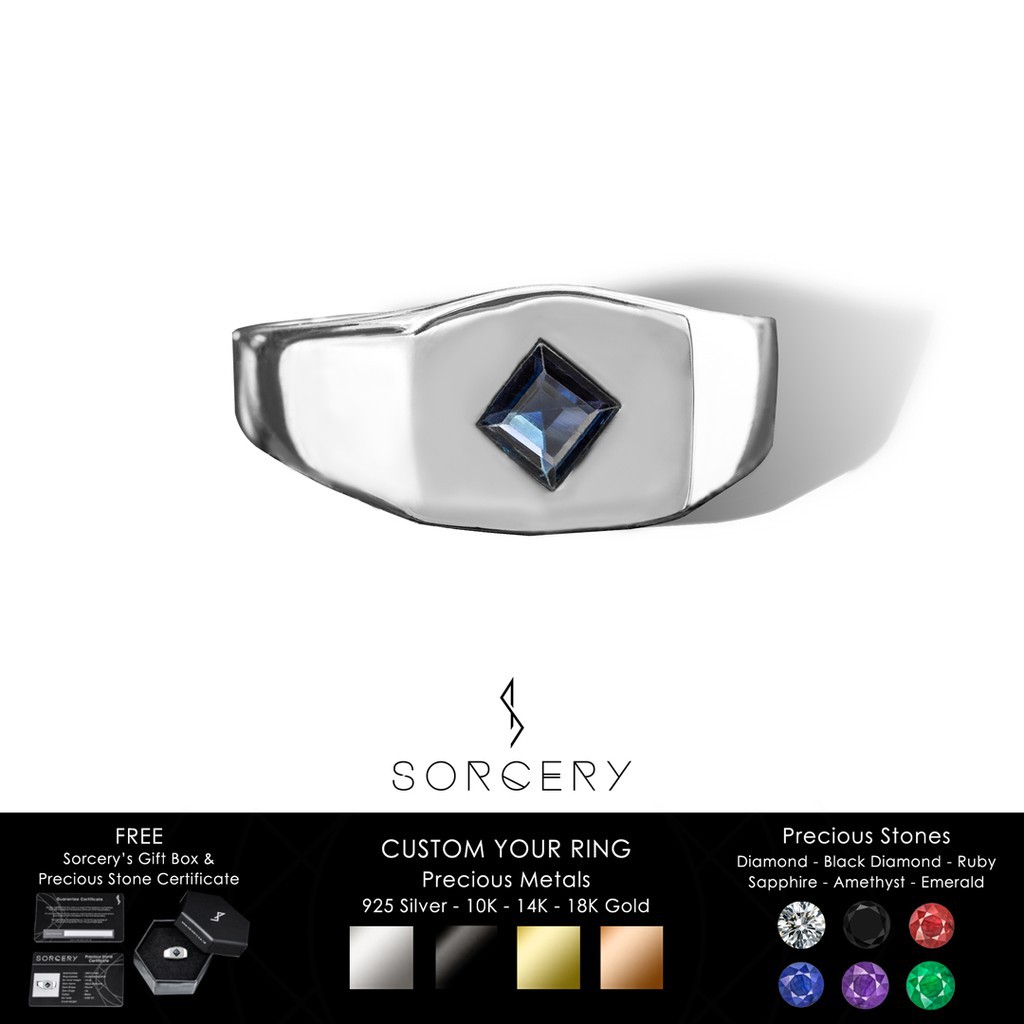 SORCERY 925 Silver Ring GBT 18K Real Gold Cincin Custom Perak Emas Hitam Permata Asli Pria Wanita