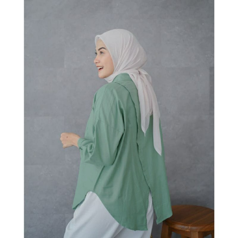 Baju Atasan Nelka Oversize Shirt Kemeja Polos Wanita Lengan Panjang Blouse kekinian