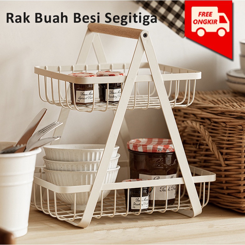 Rak Buah Besi Segitiga Tingkat 2 Serbaguna Rak Dapur Murah Black