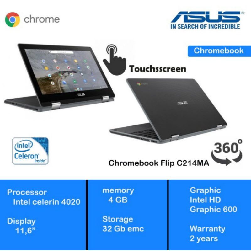 Asus Chromebook Flip C214M, 4/32, OS Chrome, Intel Celeron N4020