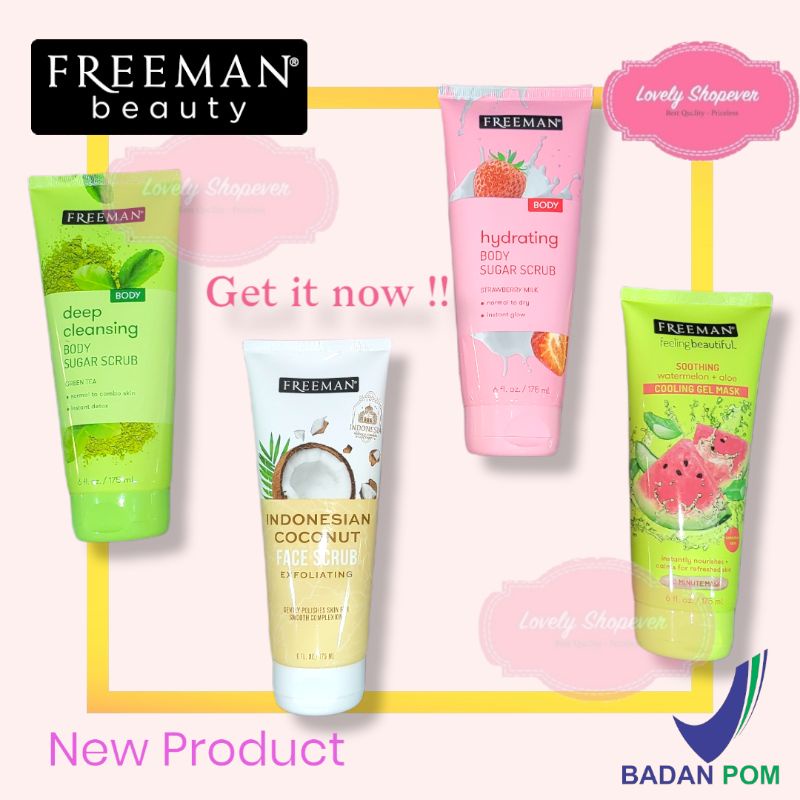 FREEMAN NEW  FACE BODY SUGAR SCRUB WATERMELON ALOE MASK COCONUT STRAWBERRY MILK GREENTEA GREEN TEA