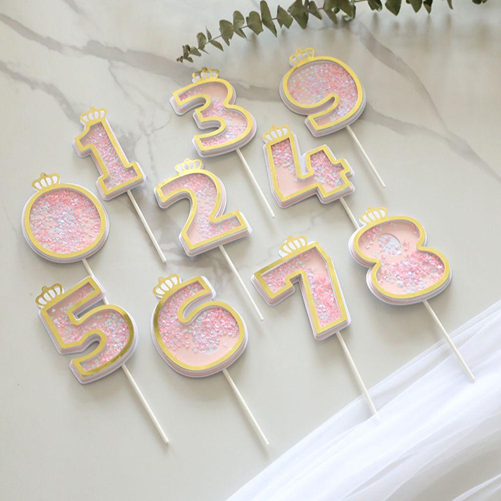 Solighter Hiasan Kue Ulang Tahun Anak Glitter Number Crown Cupcake Picks