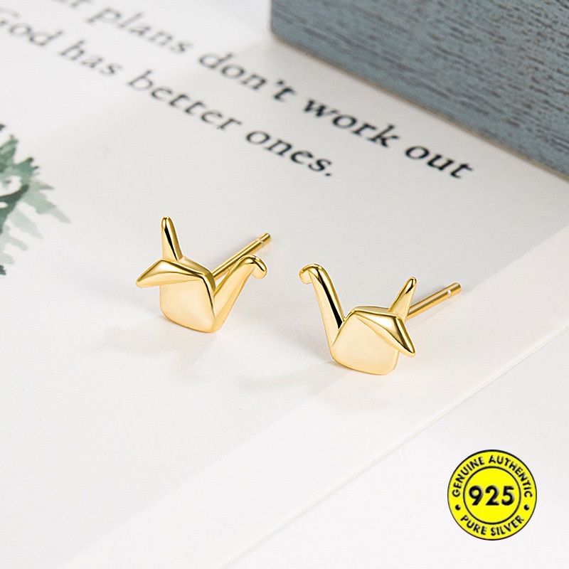 Anting Stud S925 Sterling Silver Bentuk Bangau Kertas Tidur Untuk Wanita