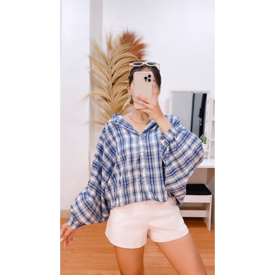 BEFAST - ZRX OOTD Kemeja Wanita MIRA / JENNIE BATWING TARTAN OVERSIZE CROP GRIDY SEMIWOOL FLANEL / Kemeja Flanel Kekiniaan / Keluaran Terbaru / Kem Motif Kotak-Kotak / Trendy / Terlaris / Kem Hangout Wanita Remaja