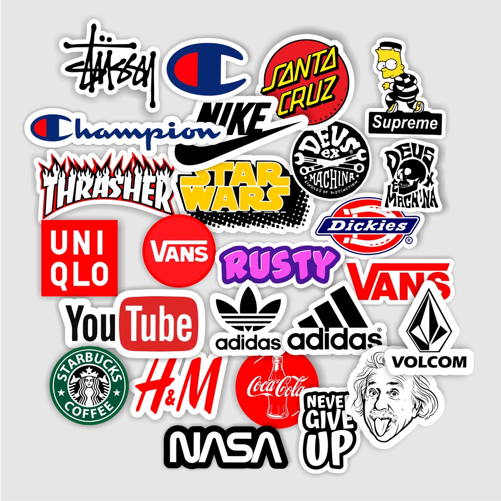 

Paket Stiker Sticker Brand Distro Graftac Vinyl Champion Skate surf Band isi 25 pcs Grafiti pop art Case Phone Tumblr Laptop Casing Striping Aesthetic Journal Hype Dinding Waterproof