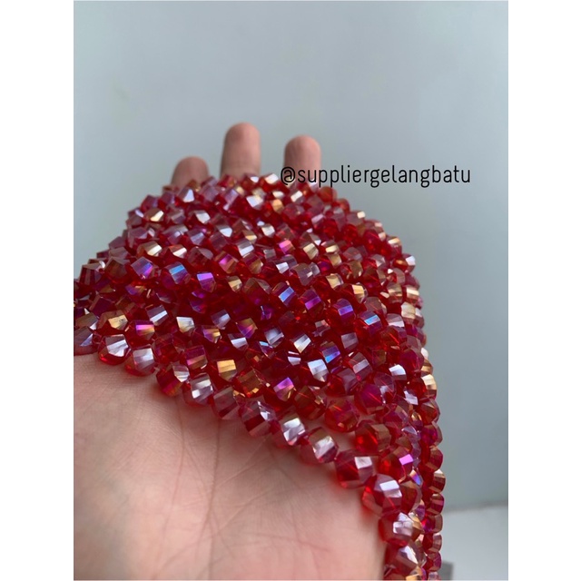 ceko faceted hexagon 8mm RED quartz metallic MERAH kuarsa metalik acc