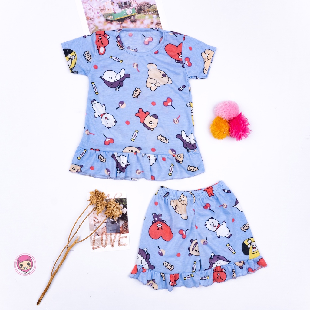 SF Setelan Ruffle Anak Perempuan Karkater Bt 21  / Setelan Anak Perempuan Karakter Kartun-4