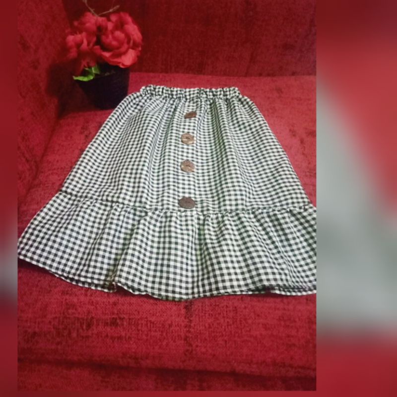 Rok rempel bawah anak motif kotak-kotak 2-10 tahun