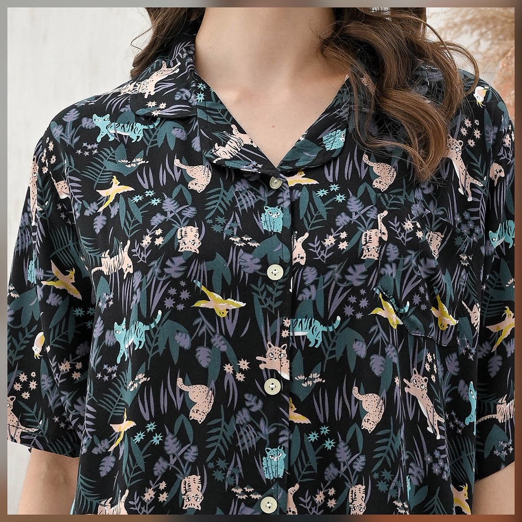 Kalla set - Sleepwear / Piyama Baju Tidur Rayon by RAHA Sleepwear-Black Safari