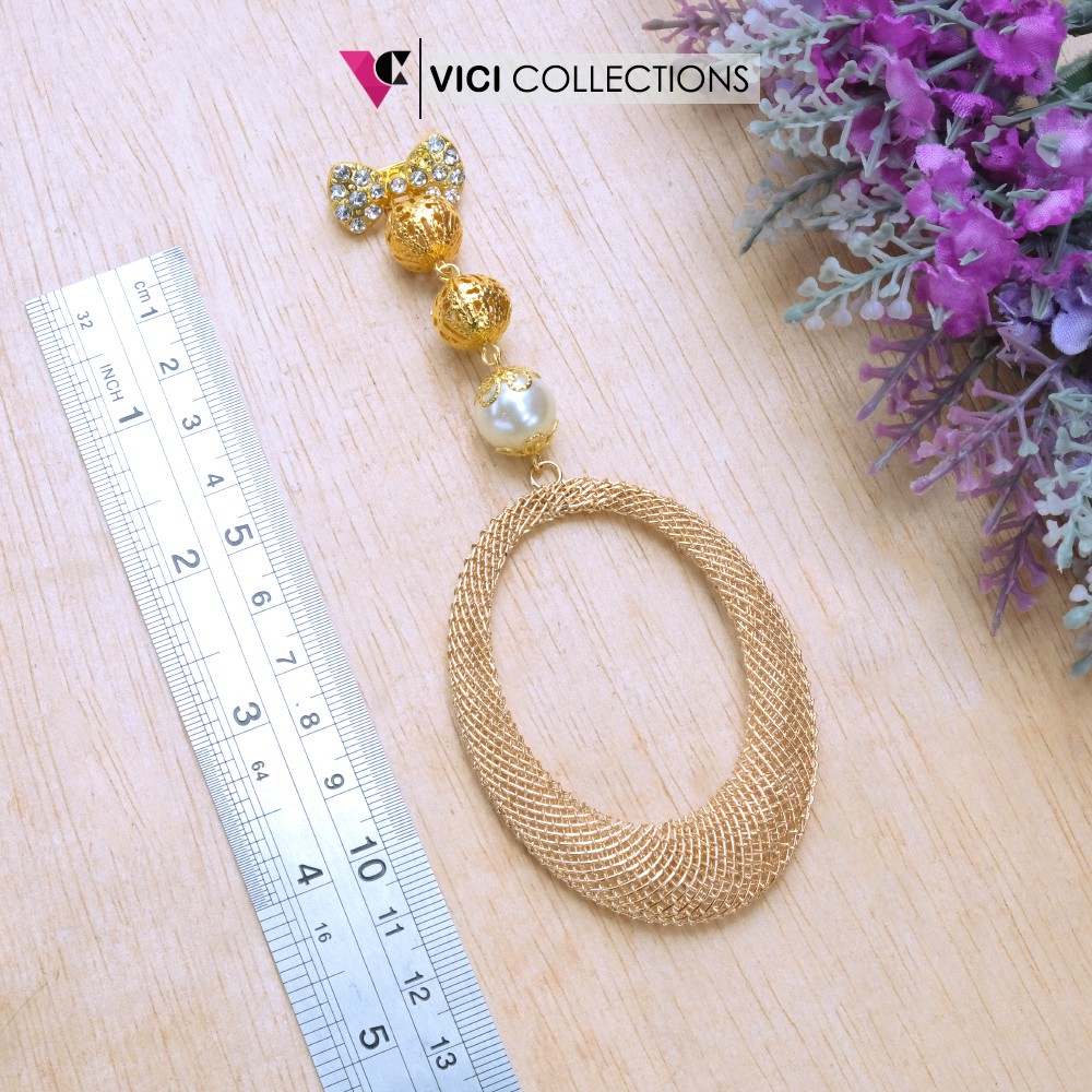 Bros Dagu Juntai Wanita Aksesoris Hijab Jilbab Mutiara Brukat Tetesan Air Oval BSP172-4