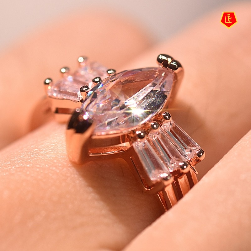 [Ready Stock]18K Rose Gold Diamond-Studded Ring Creative Personality