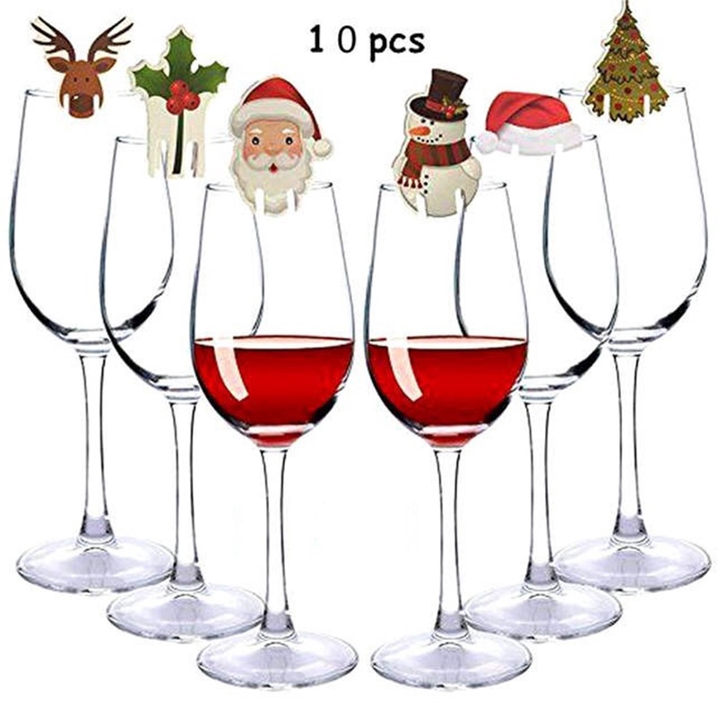 10Pcs/Pack Christmas Decoration For Table Cup Card Xmas Party Supplies Wine Glass Ornament