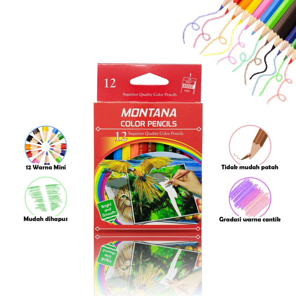 Isi 12 Pcs (1 Lusin) Pensil Warna Montana Ukuran Pendek