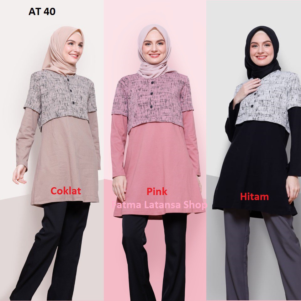 atasan wanita / Rahnem AT 40 / atasan muslim / tunik wanita/ baju atasan /warna  coklat pink hitam
