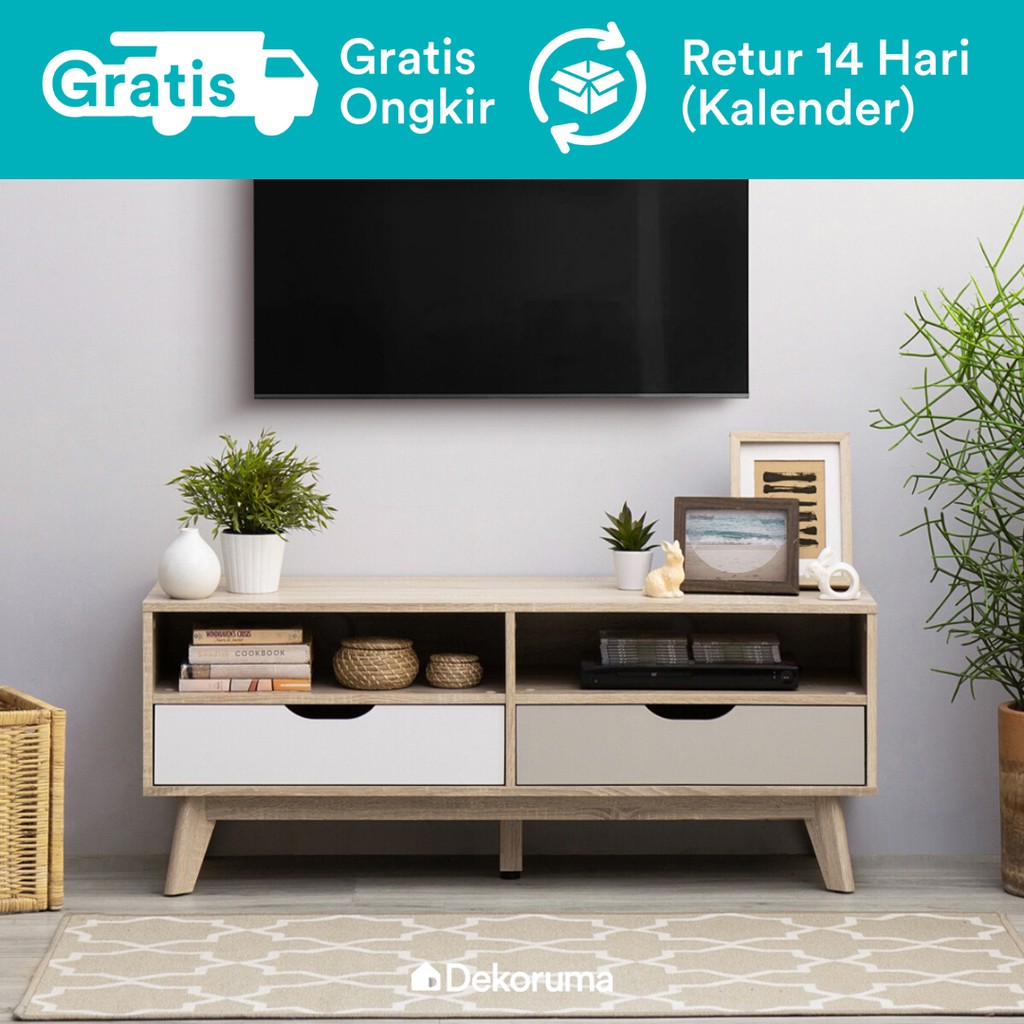 Dekoruma Isy Meja TV Minimalis - Buffet Rak TV Kayu 2 Susun dengan Laci