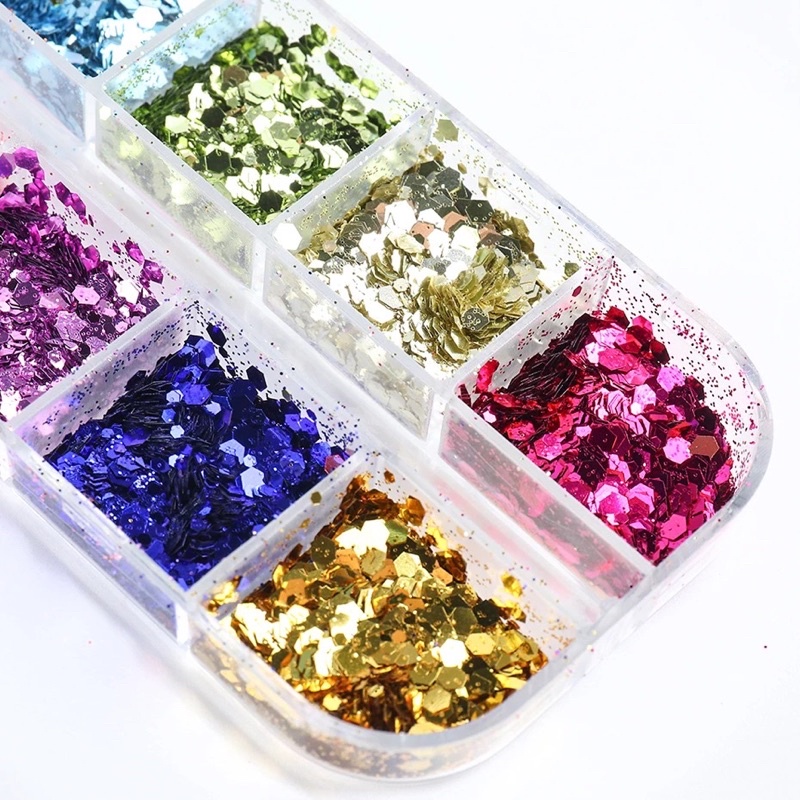 12PCS MERMAID SEQUIN HEXAGONAL GLITTER GLITER HEXAGONAL JAPAN NAIL ART SILVER CHROME NAIL GLITTER