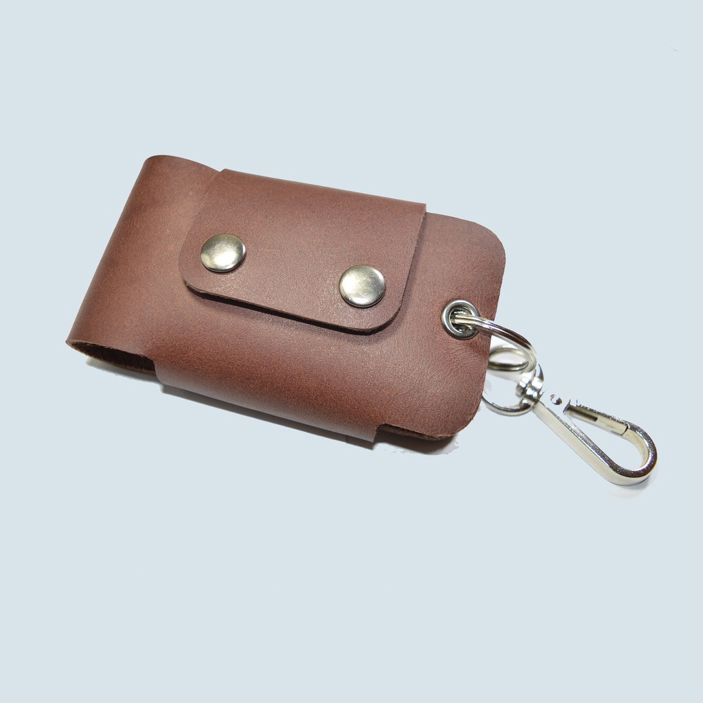 gantungan kunci unik kulit asli - key wallet organizer holder - coklat