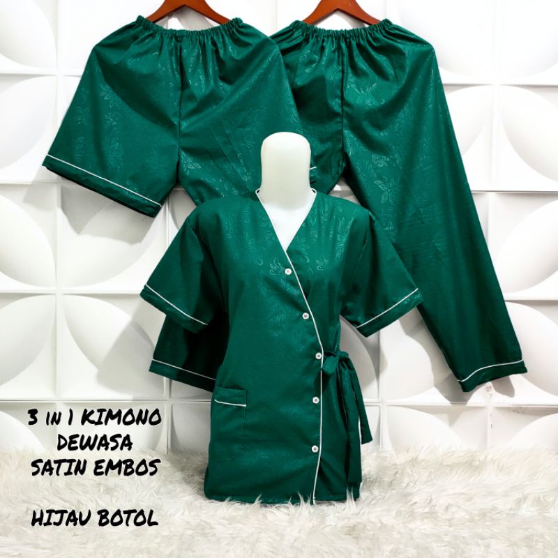 Piyama Kimono 3 in 1 satin embos fit to XL