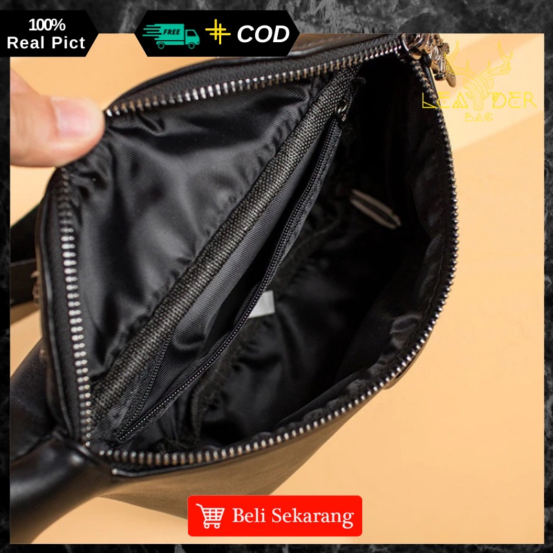 Waistbag Kulit Pria Original Terbaru 2021 Warna Hitam | Tas Selempang Kulit Bahu Remaja Distro Impor