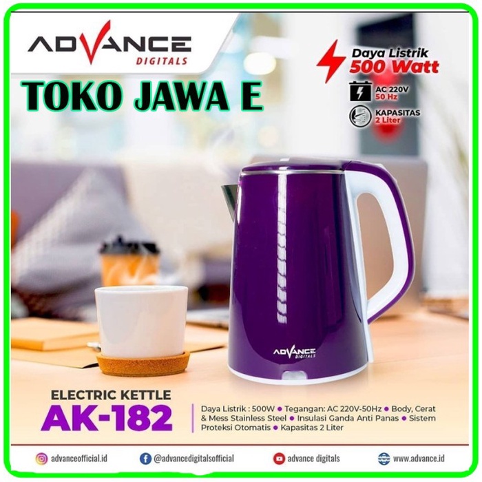 ADVANCE AK 182 Kattle Listrik Teko Listrik Otomatis 2 Liter - Ungu